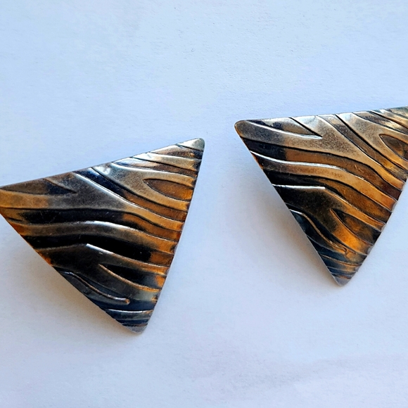 Triangle Vintage Silver Retro Earrings - Picture 1 of 2